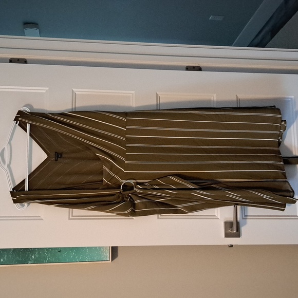 Ann Taylor Khaki Green Stripped Wrap Dress - Picture 2 of 9